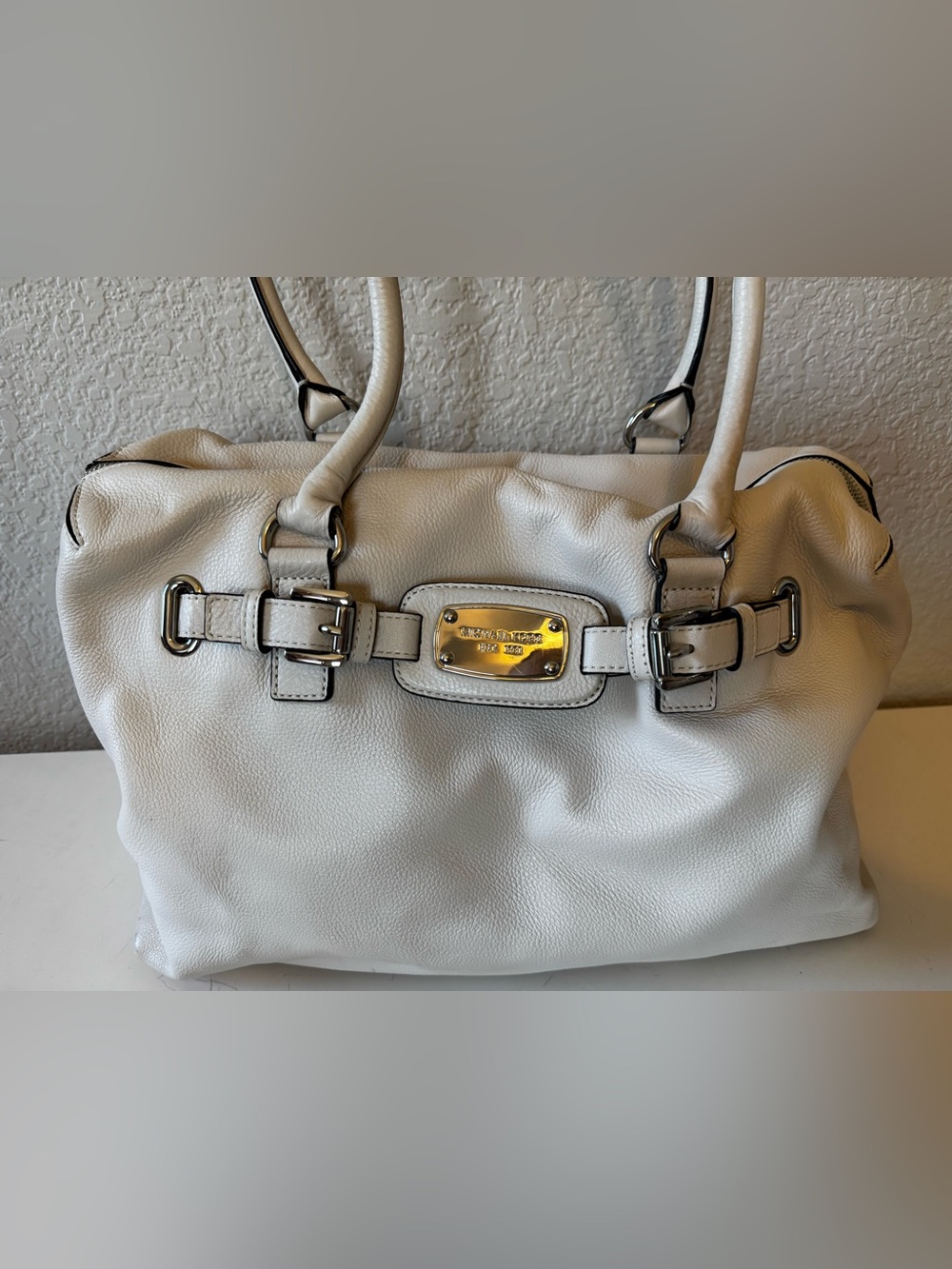 Michael Kors White Leather Satchel Handbag and wallet with Buckle Detail